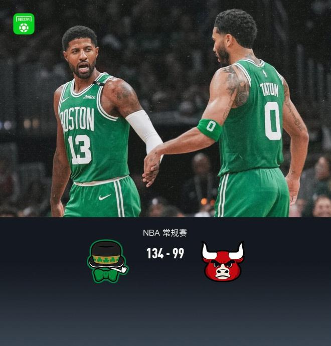 凯尔特人134-99狂胜公牛，塔图姆23+7+6，普里查德28分